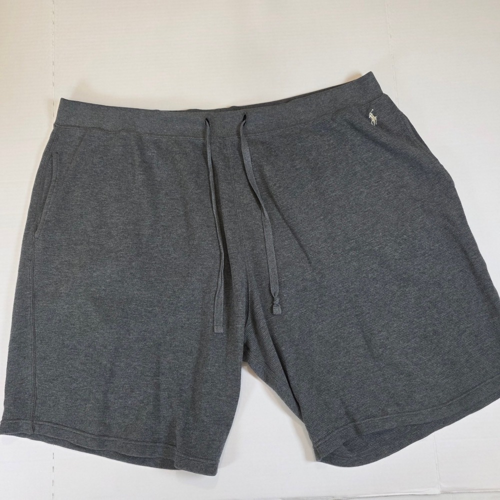 Polo Ralph Lauren Shorts Mens 2XL Gray Waffle Knit Lounge Drawstring Casual